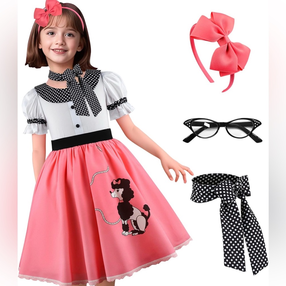 Pink Poodle Skirt Costume 4 piece for Kids size 130 (5-6)